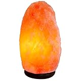 7 to 8 Inch Himalayan Salt Lamp Hand Carved, Natural Wood Base with Dimmer Control, 4-6 lbs, Mined From Himalayan Mountain Range, Beautiful Amber Color, 100% Authentic Himalayan Salt Lamp