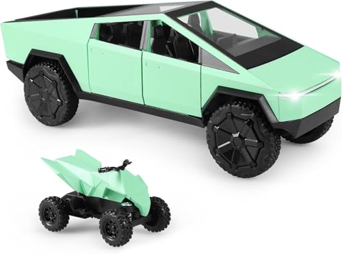 Image of 1 /24 Tesla Cybertruck Diecast Metal Toy Truck with Lights and Sounds, Mini Vehicle for Boys Ages 3 and Up, Realistic Design, Fun Educational Play, for Kids and Collectors (Green)