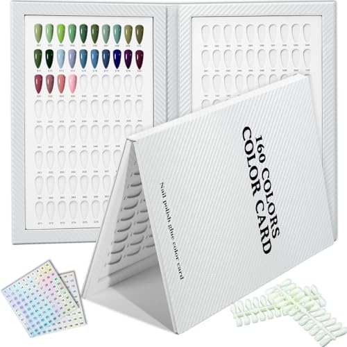 Libro de exhibición de 160 colores de uñas de cuero con 240 puntas y calcomanías