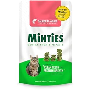 Minties Dental Treats for Cats, Salmon Flavored Treats for Cats, Freshens Breath and Controls Tartar, 2.5oz