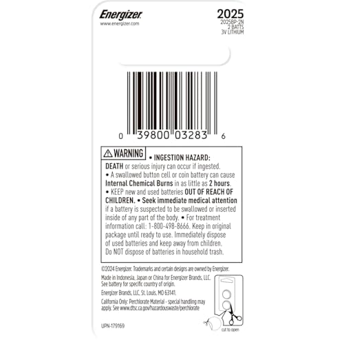 Image of Energizer 2025 Batteries (2 Pack), 3V Lithium Coin Batteries With 3-in-1 Child Shield