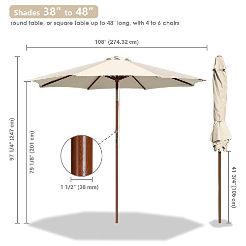 Yescom 13Ft Xl Outdoor Patio Umbrella W/ German Beech Wood Pole Beach Yard Garden Wedding Cafe Garden (Beige) #TOP5