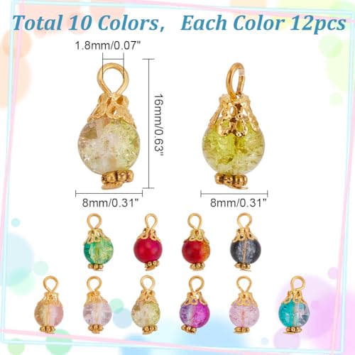 HOBBIESAY 120Pcs 8mm Crackle Glass Bead Charms Mini Dangle Beads Pendant Round Crystal Charms Colorful Gemstone Charms for for DIY Necklace Bracelet Earrings Jewelry Making - Image 2