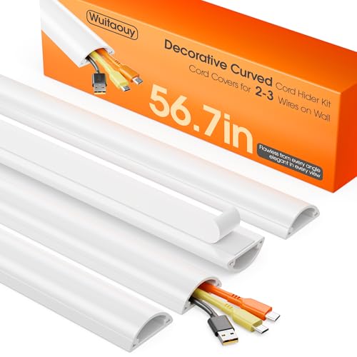 Cord Hider Kit, 56.7in Cord Covers for 2-3 Wires on Wall, Paintable Cable Hider Wire Covers for Cords on Wall, Cable Cover Raceway Cord Hider for Walls Mount Tv, W1.57 H0.59in, White by Wuitaouy - Used condition - US$12.02