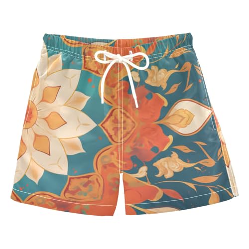 Boys Quick Dry Swim Trunks with Pockets Flower Oriental Classic Mandala Beach Shorts for Kids, Toddler Swimsuit Boy - Main Image