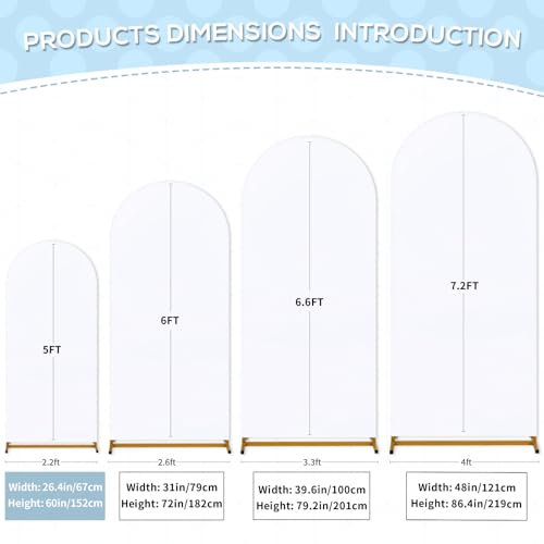 Image of SoarDream White Arch Backdrop Cover Spandex Fitted 5FT White Wedding Arch Covers Balloon Round Top Chiara Arch Backdrop Fabric for Spring Birthday Party Wedding Stage Decoations