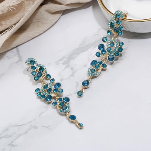 BriLove Women's Bohemian Boho Wedding Bridal Crystal Floral Chandelier Hollow Dangle Earrings4