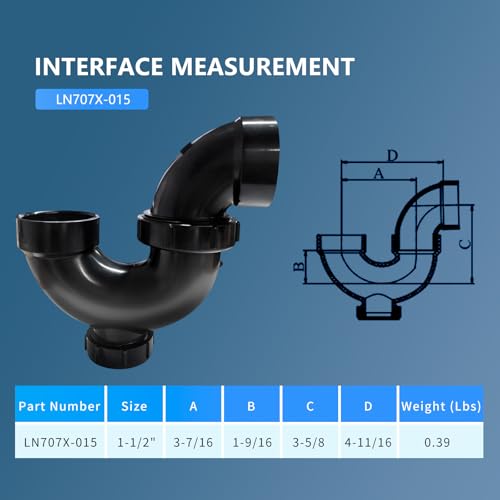 Image of Lesso 1-1 /2 Inch ABS P-Trap - HUB x HUB x Cleanout with Plug, Black, Leak-Proof Sink Drain Trap for Kitchen /Bathroom Plumbing