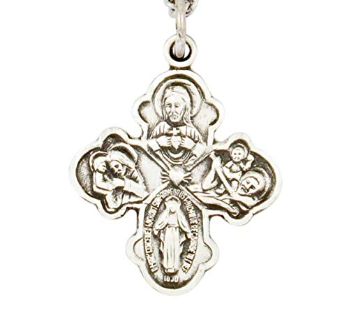 Sterling-Silver-Petite-Detailed-4-Way-Cross-Catholic-Pendant-34-Inch-First-Communion-Gift