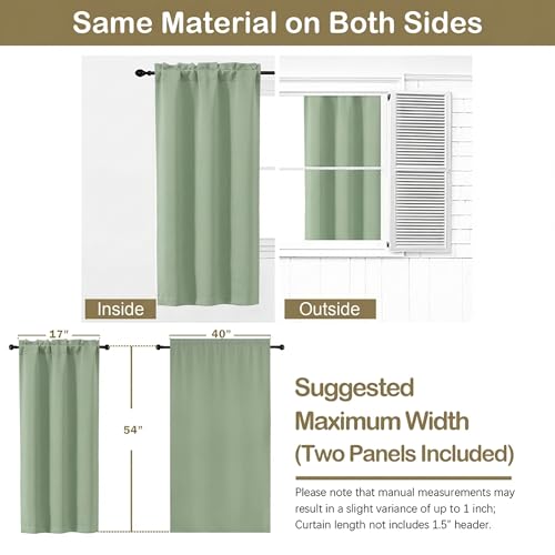 Image of Light Green Short Blackout Curtains for Bedroom 54 Inches Long 2 Panels, Modern Window Treatment Solid Thermal Insulated Curtains for Living Room, Rod Pocket Blackout Drapes, 2x40Wx54L Inches