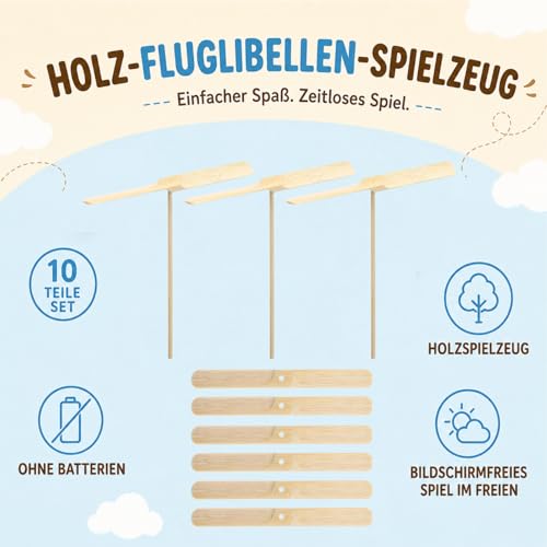 jojofuny 10 Stücke Propeller Spielzeug Kinder Fliegender Hubschrauber Spielzeug Holz Libelle Hand Reiben DIY Holzpropeller Für Kinder Im Freien Terrasse Garten