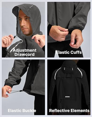 Image of Bikewa Men's Cycling Rain Jackets Waterproof Running Bike Windbreaker Lightweight Packable Hooded Jacket