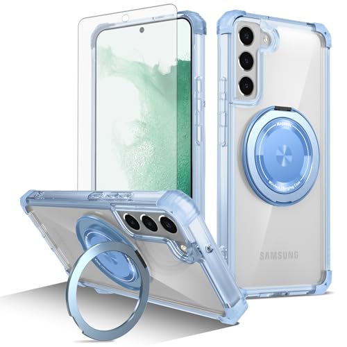 Coque Samsung S22 Plus avec verre trempé et support bleu