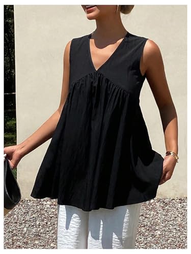 SweatyRocks Women's Summer Ruffle Tank Tops Sleeveless V Neck Loose Flowy Tunic Shirts3
