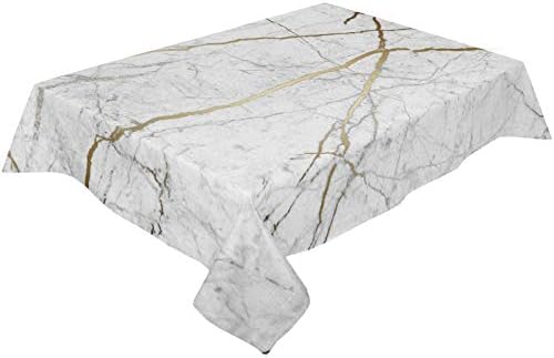 HELLOWINK Gray Gold Wild Symbol Marble Pattern Cotton Linen Tablecloth 60x120inch, Table Covers for Kitchen Dinning Wedding Banquet Tabletop