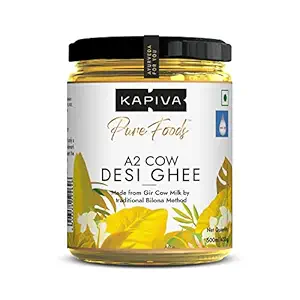 Kapiva A2 Cow Desi Ghee 500 millilitre | 100% Desi Gir Cow Ghee | A2 milk certified Ghee | Vedic Bilona Method, Curd-Churned | Pure, Natural, Healthy | Grassfed, Cultured, Premium & Traditional Ghee