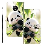 WUACYEAMING für Motorola Moto G5 Hülle Premium PU Leder Flip Klappbare Stoßfeste Magnetische Schutzhülle Tasche mit Kartenfach Geld Slot Ständer Panda