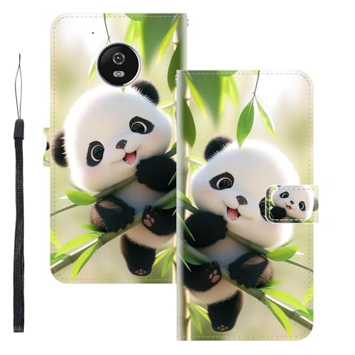 WUACYEAMING für Motorola Moto G5 Hülle Premium PU Leder Flip Klappbare Stoßfeste Magnetische Schutzhülle Tasche mit Kartenfach Geld Slot Ständer Panda