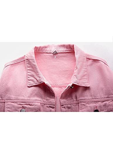 VIEWON Women's Casual Denim Cotton Button Down Long Sleeve Lapel Loose Jacket Coat3