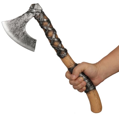Safety Viking Foam Fake Axe Prop Weapons Toy for Adult Kids 16.4 in Medieval Soft Plastic Knight Battle Axe Halloween Costume Christmas Birthday Party Cosplay Accessories LARP Prop Gift Brown