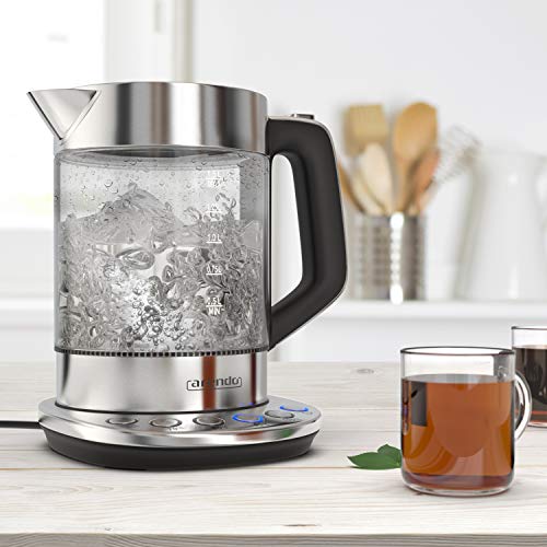 Arendo - Glas Wasserkocher mit Temperatureinstellung - Warmhaltefunktion 30min - 1,5 Liter Füllmenge - Borosilikatglas - Basisstation aus Edelstahl - Modernes Design – Bild 7