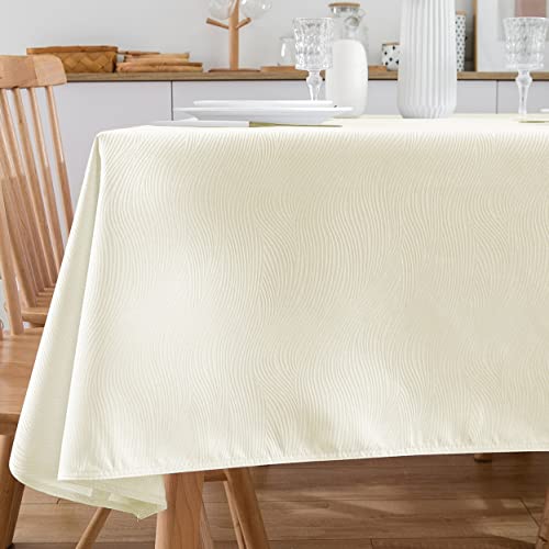 SPRICA Jacquard Tablecloth Water Resistance Solid Color Heavy Weight Soft Table Cover, Machine Washable, Rectangle 210x150cm, Beige - Image 3