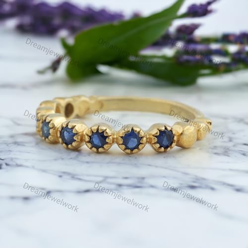 Generic Dainty Sapphire Eternity Band Sapphire Wedding Band Sapphire Stacking Band, September Birthstone, Minimalist Ring, Simple Ring, Gift for Her BY DREAMJEWELWORK, Blue4
