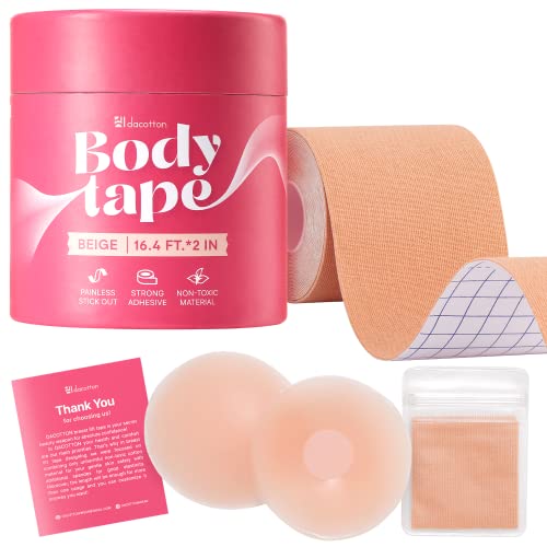 DACOTTON Breast Lift Tape – Beige Boobytape for Breast Lift Tape and Push Up A-G Cup – Breathable Breast Lift Tape, 8 Fashion Tapes – Sticky, Waterproof and Sweat-Proof Body Lift Tape for Breast