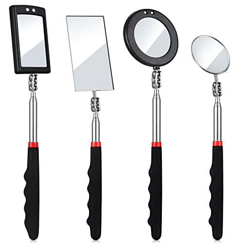 4 Pieces Telescoping Inspection Mirror Telescoping LED Lighted Flexible Inspection Mirror Tool for Checking Observing Vehicle Small Parts(Classic Style)