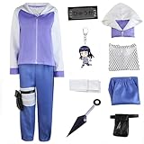 Generic Hyuga Hinata Cosplay,Purple Suit Cosplay with Forehead Protector Keychain Halloween Unisex, Small