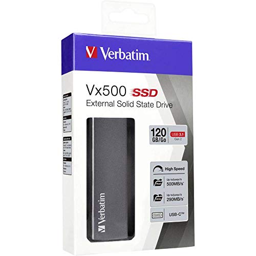 VERBATIM Vx500 - Disque SSD - 120 Go - Externe (Portable) - USB 3.1 Gen 2 (USB-C connecteur) - Gris 47441 Argent