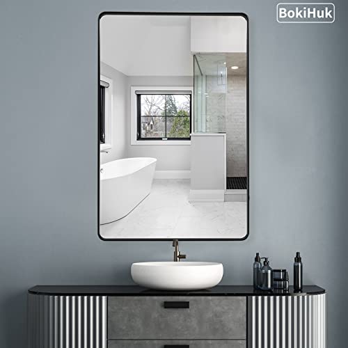 Bokihuk Black Mirror For Bathroom, 30"X 20" Farmhouse Bathroom Vanity Mirror, Aluminum Framed Wall Mounted Mirror For Bathroom, Entryway, Bathroom, Bedroom, Living Room, Ip54 Waterproof #TOP5