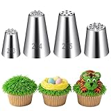 Elegaperma 4 pièces Grass Piping Tip en acier inoxydable, douilles en herbe, douilles pour poche à douille pour décoration de gâteau, pâtisserie, fondant, outils