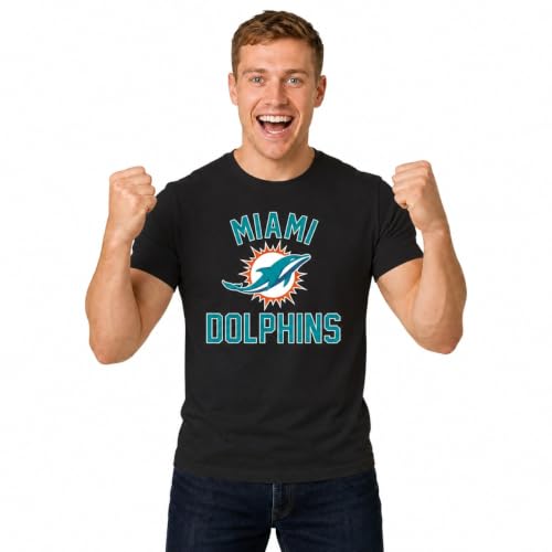 Miami Dolphins NFL Gameday Short Sleeve T-Shirt for Men and Women - Black | Officially licensed Dolphins football fan tee, Black colorway, unisex regular fit, sizes S to 5XL, machine washable