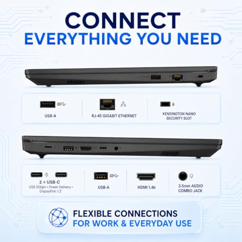 Image of Lenovo V15 Business Laptop, 15.6 inch FHD Anti-Glare Display, Intel N150 Quad-Core Processor, 8GB DDR5 RAM, 256GB PCIe SSD, Wi-Fi 6, RJ-45 Ethernet, HDMI, HD Webcam, Numeric Keypad, Windows 11 Pro