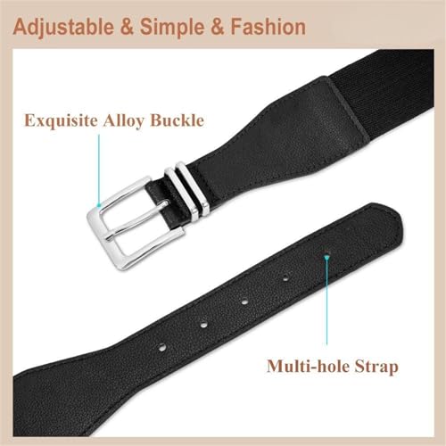 Women Stretchy Belt Fashion Ladies Elastic Wide Waist Belt for Dresses Pants With Metal Buckle2
