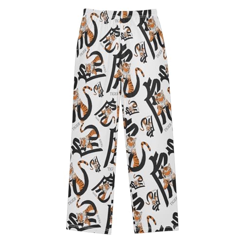 ZZXXB Chinese Tiger Print Boys Long Pants Soft Trousers Elastic Waist Kids Lounge Bottoms with Pockets S-XL