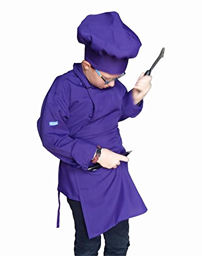 CHEFSKIN 1 Apron + 1 Adjustable Chef Hat, Soft, Live Colors, Ulltra Light Fabric, Kids Love Them (Teens/Adult, Purple)