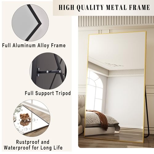 Image of BEAUTYPEAK 76 inchx34 inch Rectangle Full Body Floor Mirrors, Full Length Mirror Hanging or Leaning, Aluminum Alloy Frame Wall Mirror for Bedroom, Dressing Room, Gold