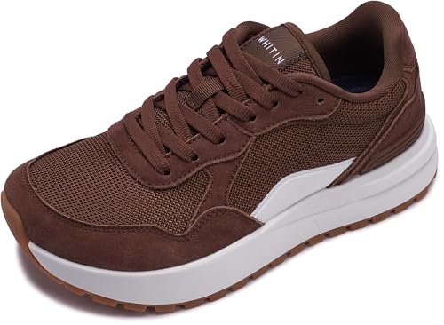 WHITIN Women's Wide Toe Box Shoes Width Walking Retro Sneakers Size 7.5 Cushioned Sole Stylish Tennis Walking Breathable Brown 38
