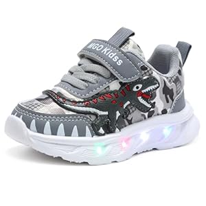 XSportmode LED leuchtende Kinderschuhe, Frühling und Herbst Turnschuhe Jungen Dinosaurier 1-6 Jahre alt Blink-Sneaker for drinnen und draußen(Gray, 25 EU)
