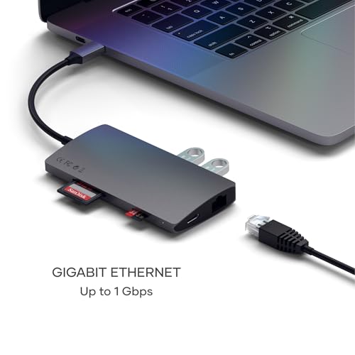 Image of Satechi USB C Hub Multiport Adapter V2 - USB C Dongle - 4K HDMI (60Hz), 60W USB C Charging, GbE, SD /Micro Card Readers, USB 3.0 - USBC Hub for MacBook Pro /Air M1 M2 (Space Gray)