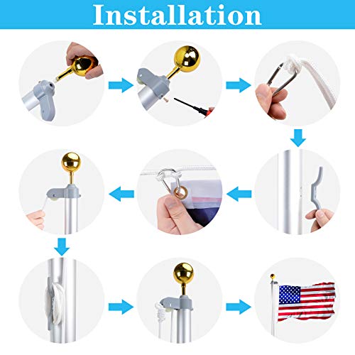 Voilamart 25 FT Sectional Flag Pole Heavy Duty Aluminum Outdoor In ground Flagpole with 3'*5' American Flag and Gold Ball for Residential or Commercial Use - Thumbnail 7