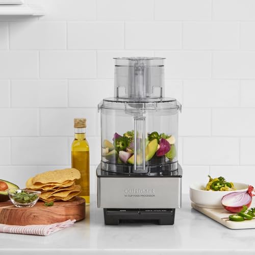 Cuisinart Food Processor, 14-Cup Vegetable Food Chopper for Mincing, Dicing, Shredding, Puree & Kneading Dough, 720-Watt Motor, Stainless Steel, DFP-14BCNY