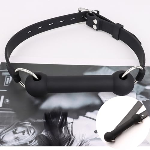 Image of Leather Restraints Ball Mouth Plug Silicone Bondage Ball Gag Bondage Restraints Bite Gag Adult Sex Toys Leather Bondage Toys Open Mouth Gag with Silicone Bar( (Red-E2)