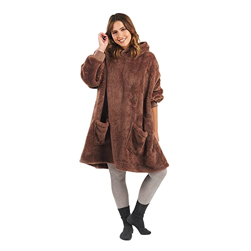 Blumtal Sweat Plaid Polaire A Capuche Certifié OEKO-TEX® - Pull Plaid Femme Homme, Plaid Avec Manche - Sweat Plaid Femme Homme Avec 2 Poches Avant, Confort Maximal, Doux, Chaud, Dusty Cedar - Rouge Cover