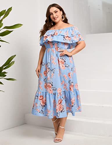 Image of KOJOOIN Women Plus Size Off Shoulder Maxi Dress Ruffle Flowy Casual Summer Boho Long Dresses