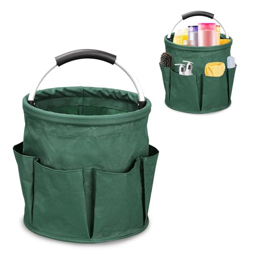 Ruaizel Cleaning Caddy with Handle, Foldable Cleaning Caddy Organiser, Cleaning Bag for Garden Small Tools Bag,Multi pocket Craft Universal (Dark green)