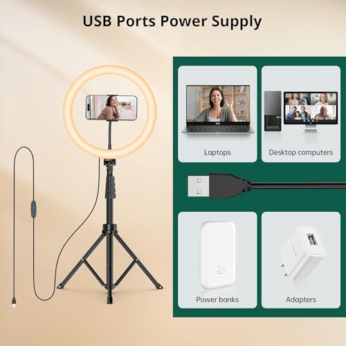 SELFIE PLUS Ring Light with Tripod Stand & Phone Holder - 10 inch Selfie LED Ringlight Dimmable Desktop Lamp 40 Colors RGB Tall Circle Light for Camera Makeup Video YouTube Live Streaming Zoom Meeting - Image 4