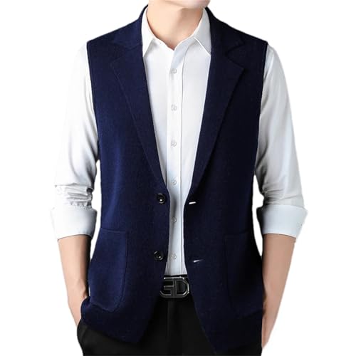 Men Lapel Wool Suit Sweater Vest Sleeveless Buttons Down Formal Business Office Knitted Cardigan Vest